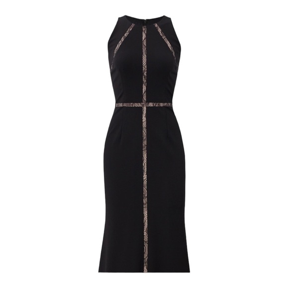 ADRIANNA PAPELL Black Lace Inset Sleeveless Bodycon Maxi Gown Size 4 Formal - Picture 6 of 10